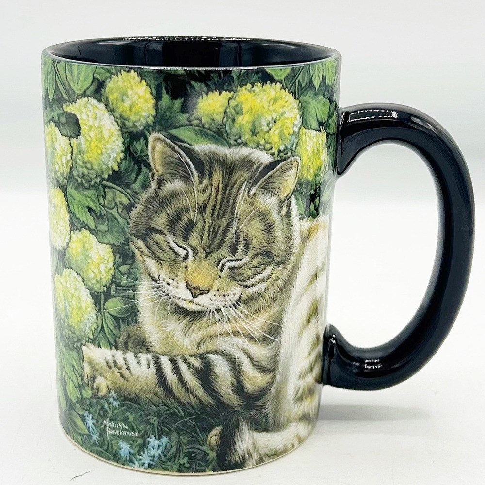 Carson Home Accents Marilyn Barkhouse Tabby Cat‎ Coffee Mug White Hydrangea